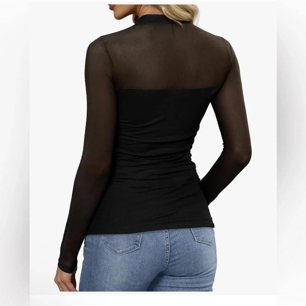 Elegant Black Sheer Long Sleeve Top - Picture 5 of 6